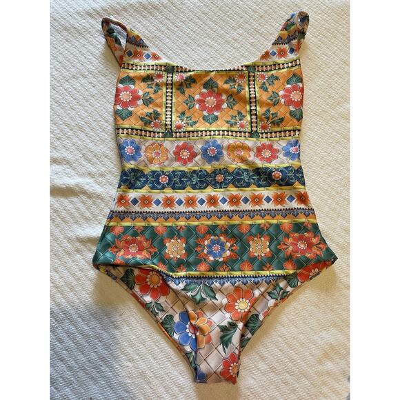 Agua Bendita Koraline Hippie Boho Tile Reversible One Piece Swimsuit L NWT - Picture 5 of 6